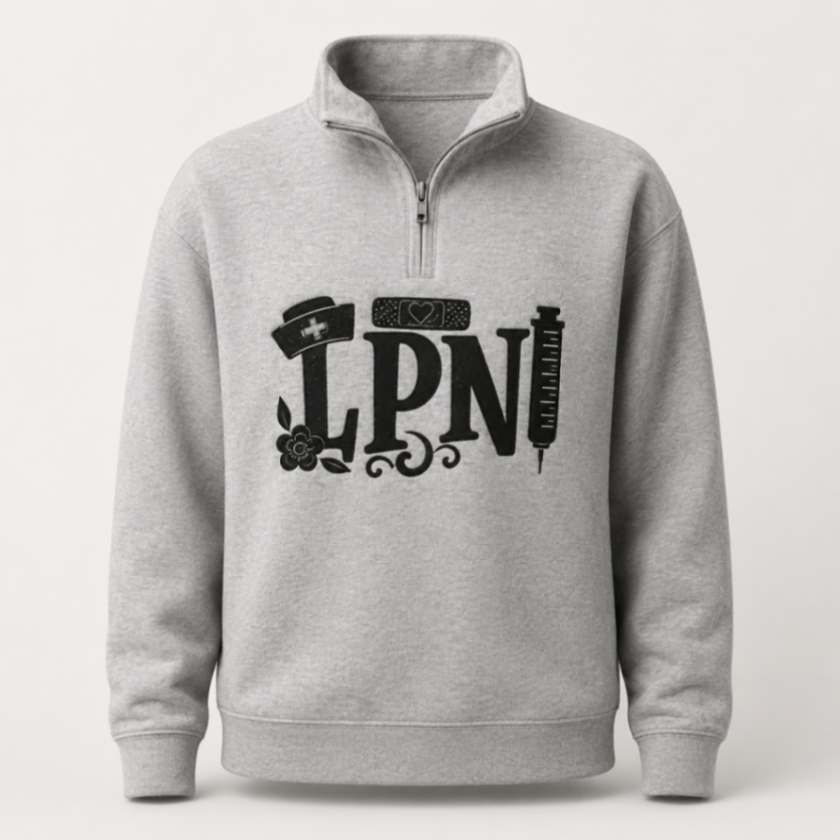 LPN embroidered grey quarter-zip